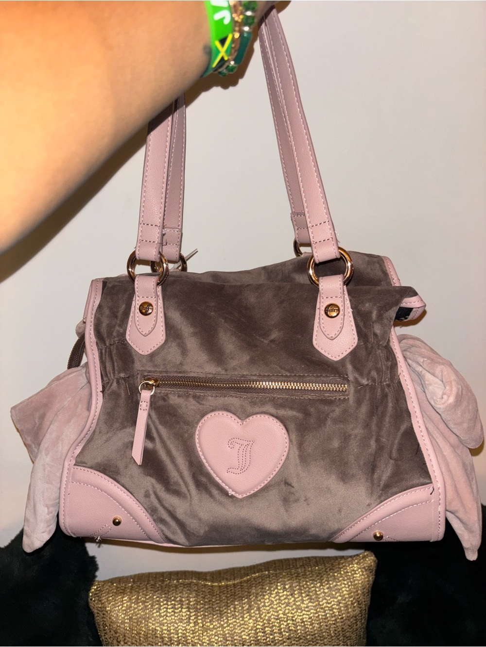 Juicy Couture Pink & Brown 'Juicy Princess' Velvet Shoulder Bag - Picture 5 of 11